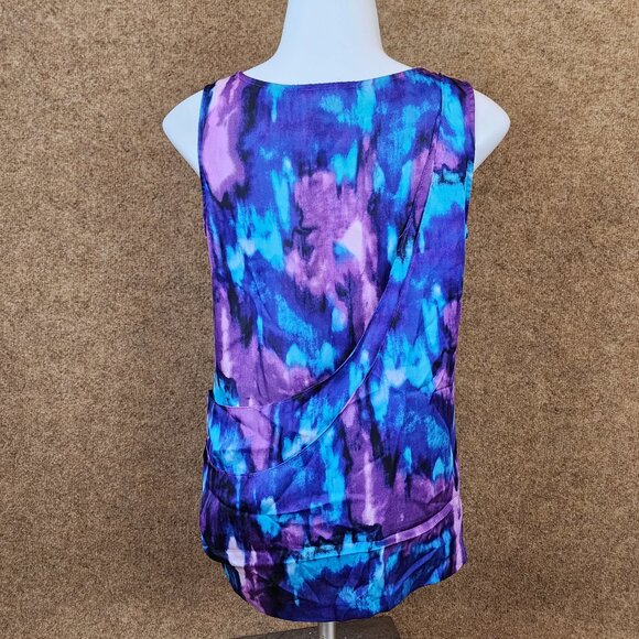 Michael Kors Women Sleeveless Blouse Purple/Blue Abstract Diagonal Layered Sze 2 - Picture 4 of 12